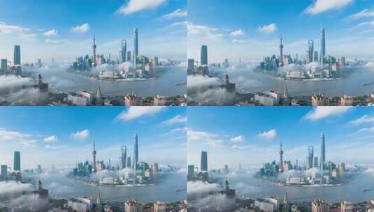 上海陆家嘴城市天际线全景高清在线视频素材下载