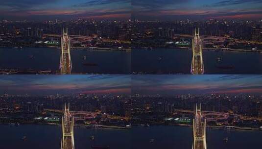 4k实时航拍上海南浦大桥夜景高清在线视频素材下载
