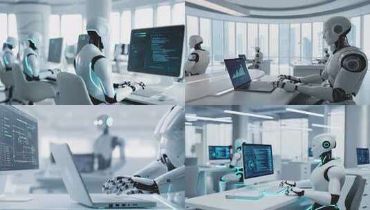 AI机器人办公未来科技智能AI客服团队高清在线视频素材下载