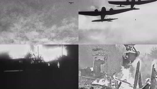 1942年莫斯科保卫战 轰炸机炸毁房屋建筑高清在线视频素材下载