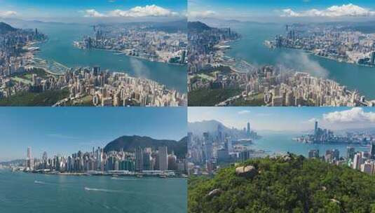 香港维多利亚港城市全景航拍高清在线视频素材下载