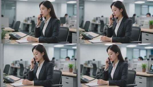 职场女性专注办公电话沟通高清在线视频素材下载