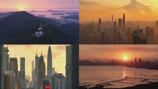 深圳城市建筑日落日出全景高清在线视频素材下载