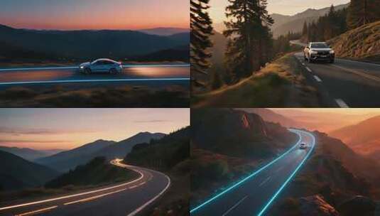 黄昏山间公路汽车广告宣传片高清在线视频素材下载