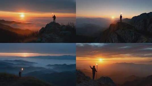 山顶的火炬手高清在线视频素材下载