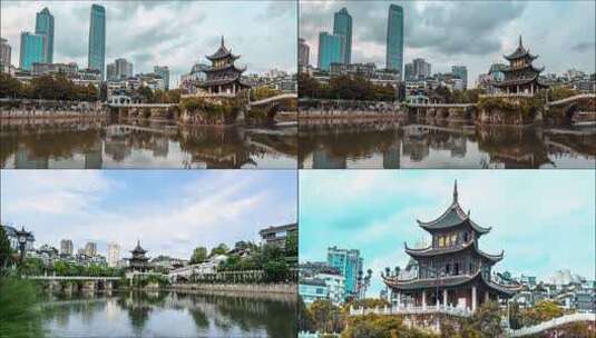 延时贵州贵阳甲秀楼合集素材高清在线视频素材下载