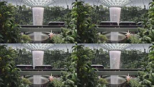 新加坡樟宜机场瀑布与网红小火车高清在线视频素材下载