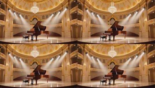 金色音乐厅钢琴演奏背景4K高清在线视频素材下载