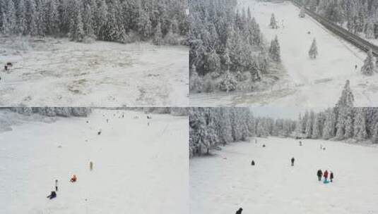 仙女山景区冬季野马场滑雪场一镜到底航拍高清在线视频素材下载