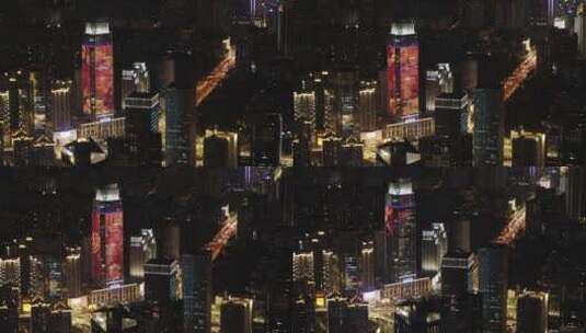 武汉红庙立交桥航拍灯光秀高楼大厦城市马路高清在线视频素材下载
