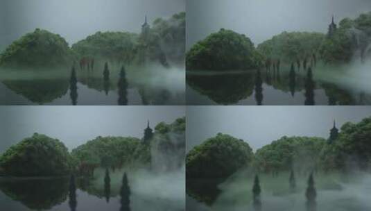 4K花菜组成的烟雨蒙蒙的西湖2高清在线视频素材下载