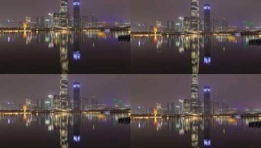 城市夜景与水中倒影高清在线视频素材下载
