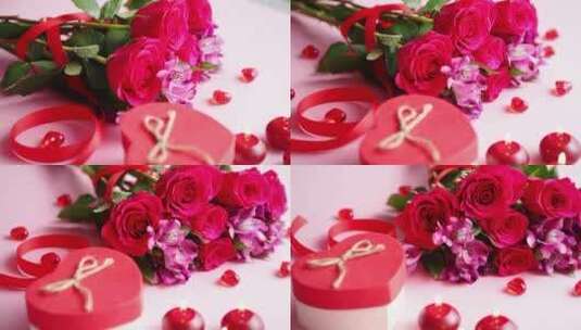 玫瑰和蜡烛的特写镜头高清在线视频素材下载
