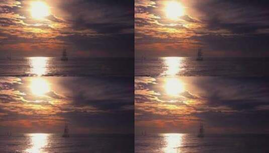夕阳下在大海行驶的船高清在线视频素材下载
