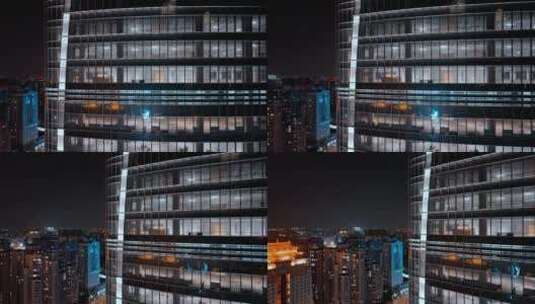 城市写字楼夜景航拍高清在线视频素材下载