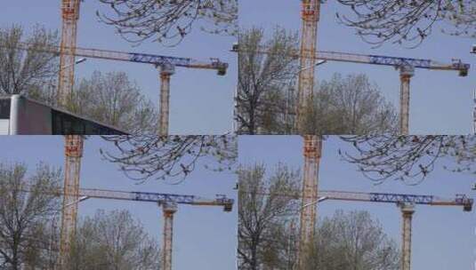 建筑施工工地老吊吊车塔吊高清在线视频素材下载