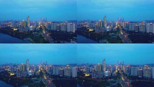 航拍广西南宁民族大道城市夜景高清在线视频素材下载