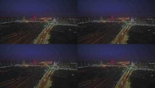 【4k】郑州 农业路大桥 夜景蓝调超广角航拍高清在线视频素材下载
