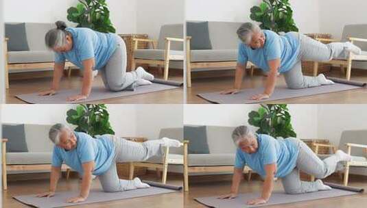 老年女性居家健身锻炼高清在线视频素材下载