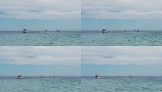 风平浪静的海面上的渔船高清在线视频素材下载