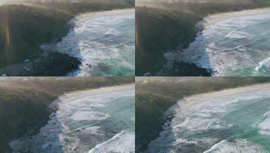 航拍海岸线风景海浪拍打礁石自然风光高清在线视频素材下载