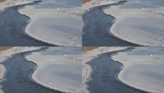 在冰冻的水之间流淌的河流高清在线视频素材下载