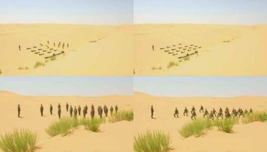 特种兵在沙漠沙地练兵 俯拍 远景 组镜高清在线视频素材下载