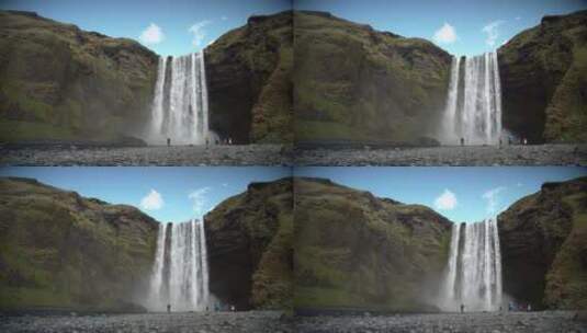 游客参观瀑布流水景观高清在线视频素材下载