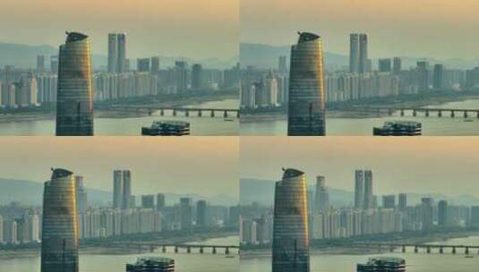 南昌双子塔清晨震撼长焦航拍高清在线视频素材下载