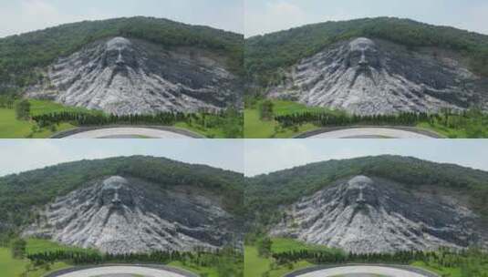 湖北襄阳伏羲摩崖石刻雕像航拍高清在线视频素材下载