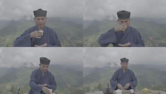 在山上泡茶喝茶高清在线视频素材下载