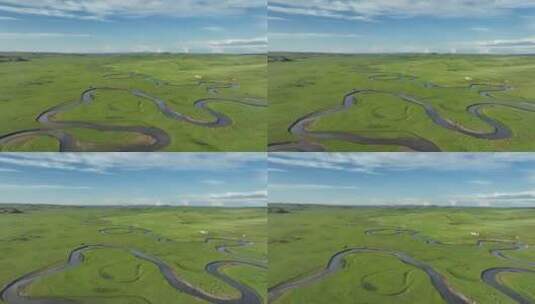 航拍呼伦贝尔草原蜿蜒的河流高清在线视频素材下载