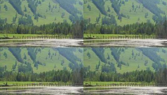 新疆喀纳斯高山湖景游客自然风光高清在线视频素材下载