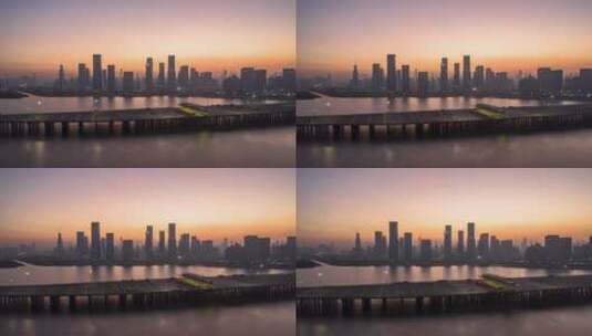 深圳 前海 沿江高速 朝霞 日出 高楼 城市高清在线视频素材下载