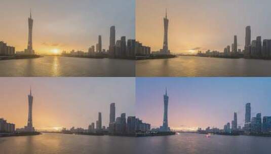 广州塔与珠江新城日转夜延时风景高清在线视频素材下载