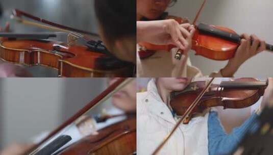 努力练习小提琴的学生小孩  学生高清在线视频素材下载