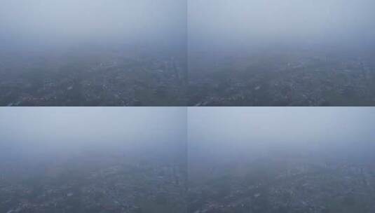 大雾雾霾飞向城镇乡高清在线视频素材下载