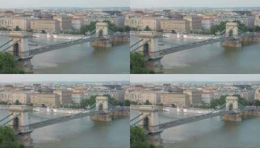 城市里河面上的吊桥高清在线视频素材下载