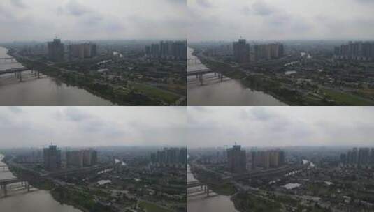 航拍湖南湘潭城市暴雨来临高清在线视频素材下载