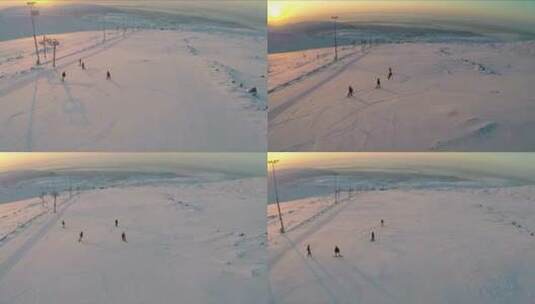 滑雪场上滑雪航拍镜头高清在线视频素材下载