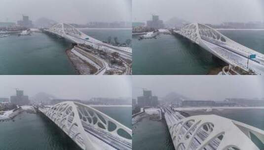 航拍雪后珊瑚桥高清在线视频素材下载