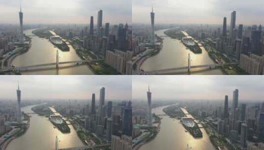 广州市中心花城汇珠江入海口白天航拍高清在线视频素材下载