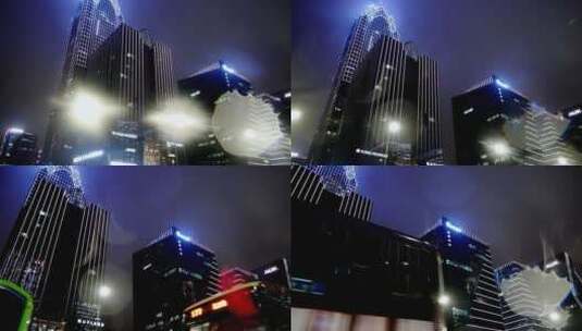 宁波南部商务区夜景仰拍高清在线视频素材下载