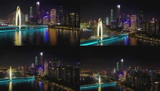 4K航拍广州地标城市群夜景1高清在线视频素材下载