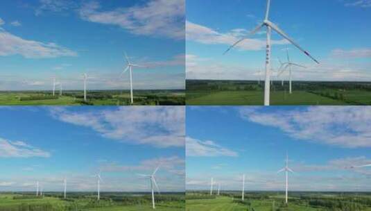 航拍蓝天白云下的风机风车 新能源风力发电高清在线视频素材下载