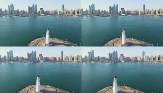 4K 航拍青岛前海一线城市建筑景观高清在线视频素材下载