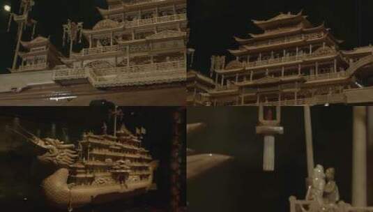 木雕船模成品展示高清在线视频素材下载