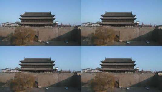蓝天白云下的古建筑城墙高清在线视频素材下载