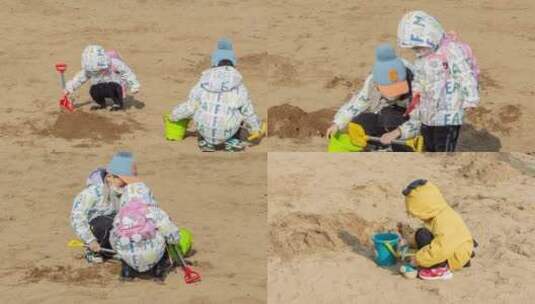 沙坑玩沙子挖沙子小朋友小孩高清在线视频素材下载