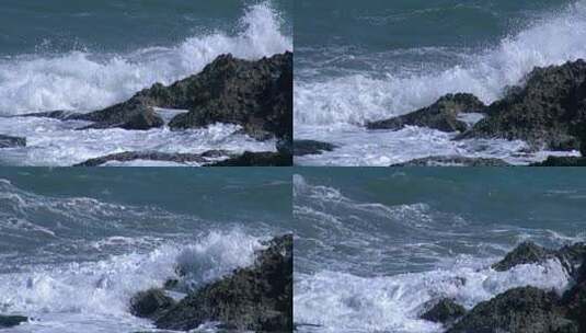 海浪 浪花 大海 礁石   浪花拍打礁石 大海高清在线视频素材下载